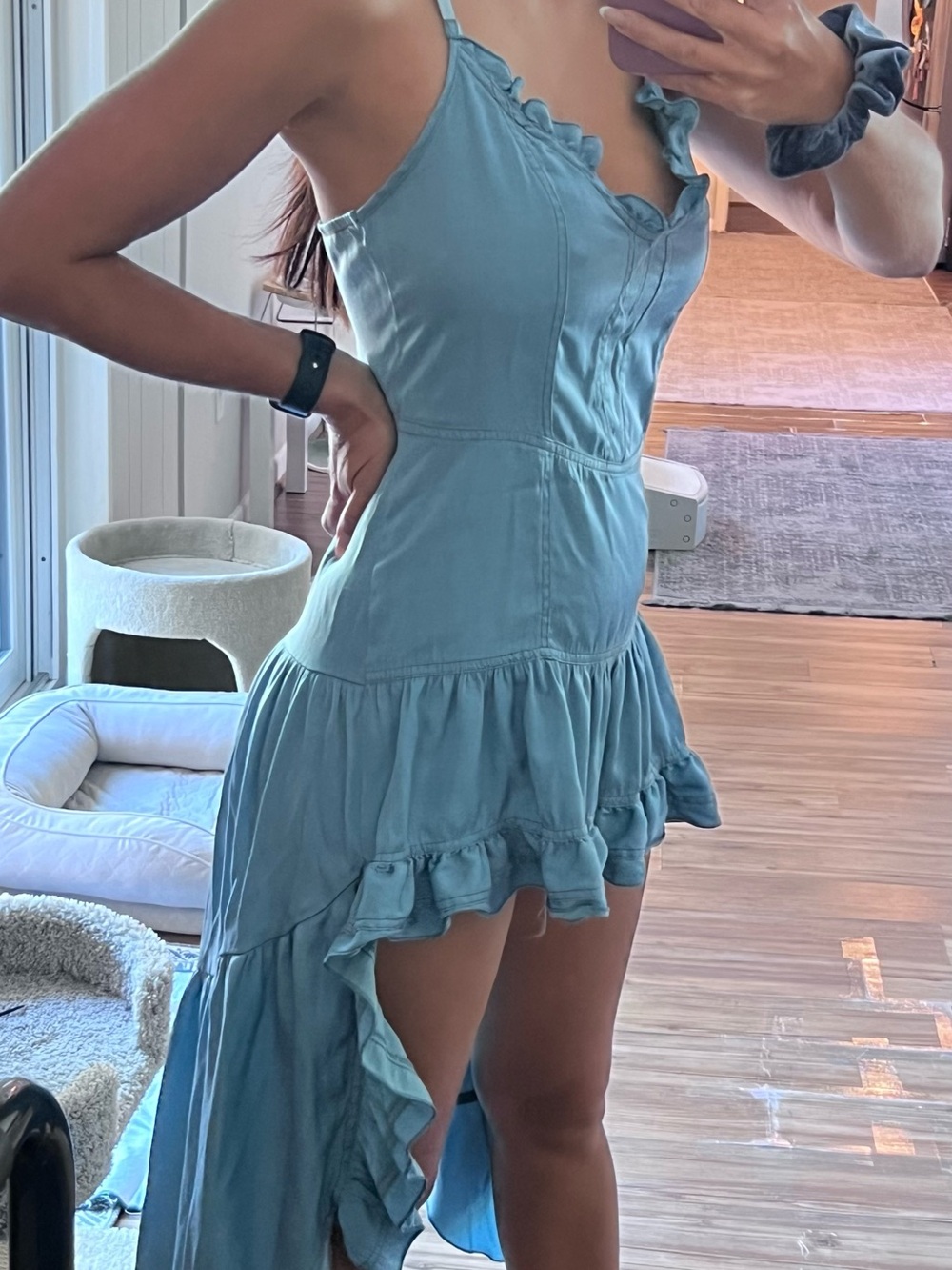 Light Blue Ruffle High-Low Dress